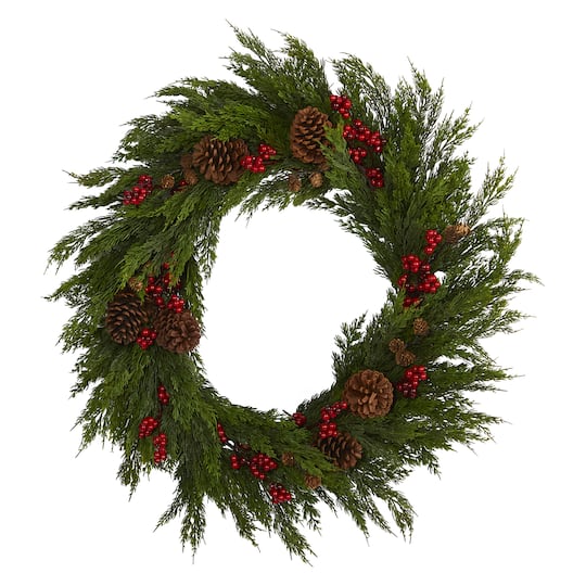 2.6ft. Cypress with Berries & Pinecones Wreath